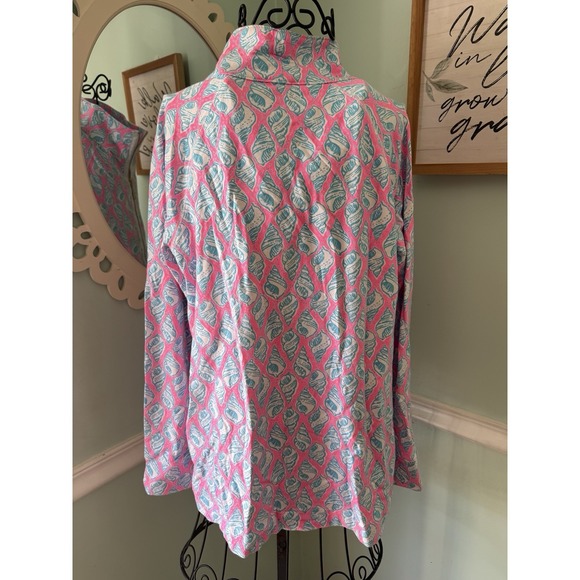 Lilly Pulitzer Shirt Size M Pink Blue Shell Print Little Tipsy Skipper Top - Picture 7 of 8